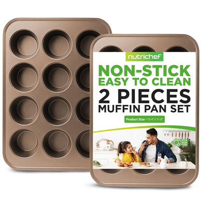 Kitchen Oven Muffin Baking Pans - Deluxe Non-Stick Cupcake Cookie Sheet Bakeware