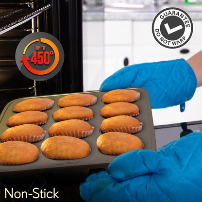 Kitchen Oven Muffin Baking Pans - Deluxe Non-Stick Cupcake Cookie Sheet Bakeware