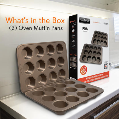 Kitchen Oven Muffin Baking Pans - Deluxe Non-Stick Cupcake Cookie Sheet Bakeware