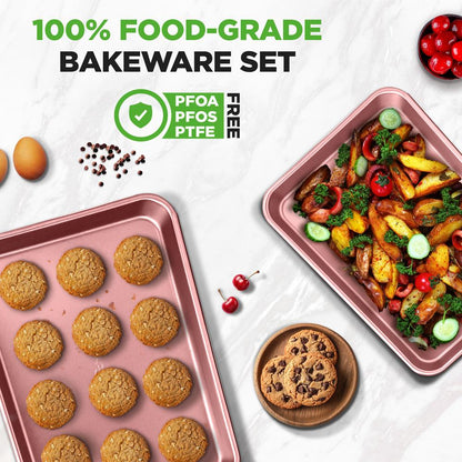 2-Piece Nonstick Cookie Sheets Set, Carbon Steel, Rose Gold