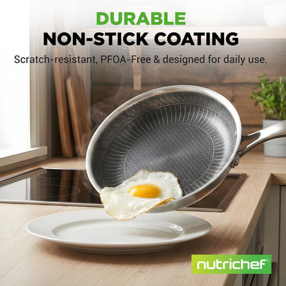 12" Stainless Steel Frying Pan - Non-Stick, Scratch-Resistant, Silver