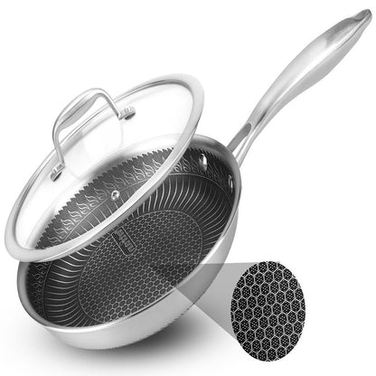 8" Non-Stick Frying Pan, Scratch-Resistant Stainless Steel, w/Glass Lid