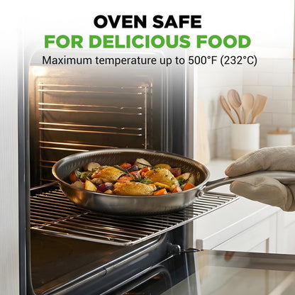 8" Non-Stick Frying Pan, Scratch-Resistant Stainless Steel, w/Glass Lid