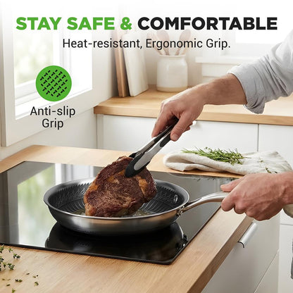 8" Non-Stick Frying Pan, Scratch-Resistant Stainless Steel, w/Glass Lid