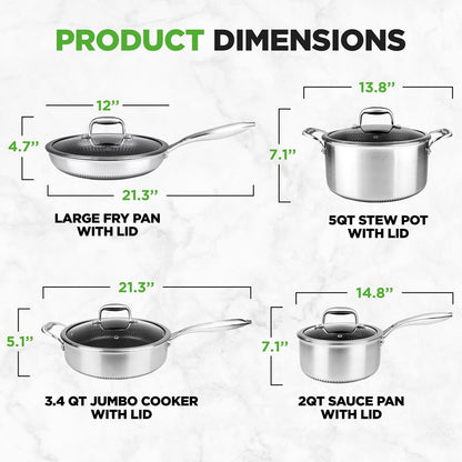 8-Piece Cookware Set, Quick Heat, Triply Stainless Steel, Non-Stick