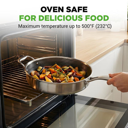 Deep Frying Pan 3.4QT Non-Stick Stainless Steel Scratch-Resistant