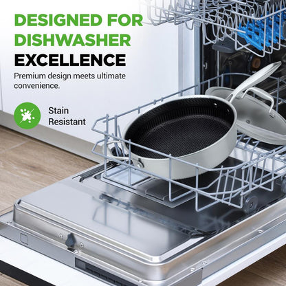 Deep Frying Pan 3.4QT Non-Stick Stainless Steel Scratch-Resistant