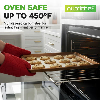 3-Piece Nonstick Baking Pan Set, Durable Carbon Steel, Gold