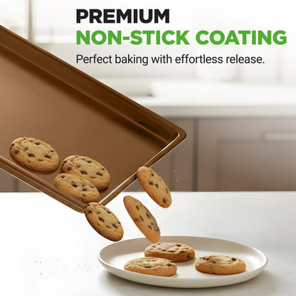 3-Piece Nonstick Baking Pan Set, Durable Carbon Steel, Gold