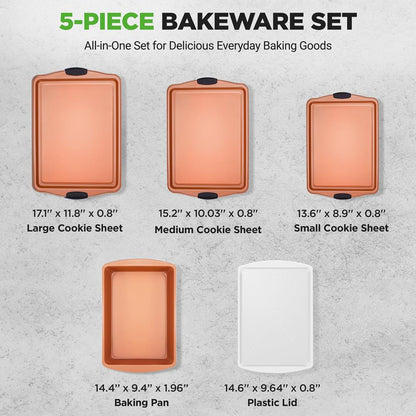 5-Piece Non-Stick Baking Pan Set, Stackable Carbon Steel, Easy Clean