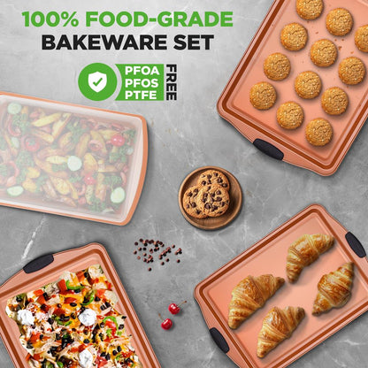 5-Piece Non-Stick Baking Pan Set, Stackable Carbon Steel, Easy Clean