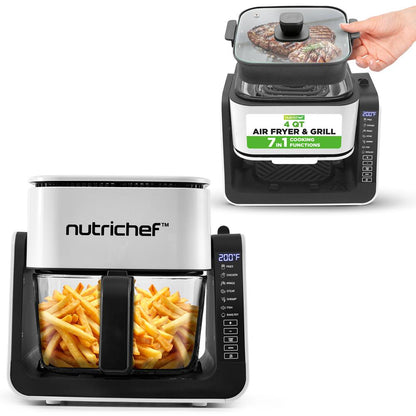 4 QT Air Fryer Grill Combo, Even Cooking, Glass Pot, White