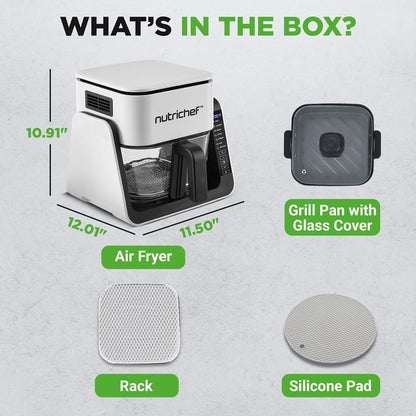 4 QT Air Fryer Grill Combo, Even Cooking, Glass Pot, White