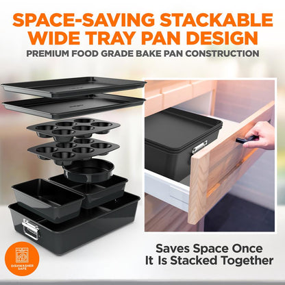 8-Piece Nonstick Bakeware Set - Easy Clean Carbon Steel, Stackable