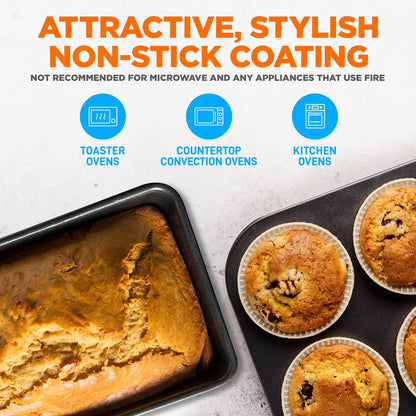 8-Piece Nonstick Bakeware Set - Space-Saving Carbon Steel, Brown
