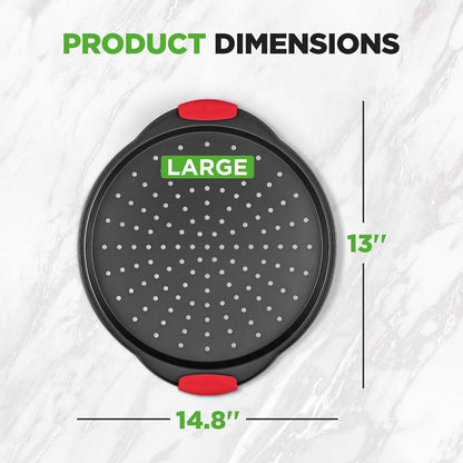 13" Nonstick Pizza Tray - Even Baking, Perforated Carbon Steel, Gray