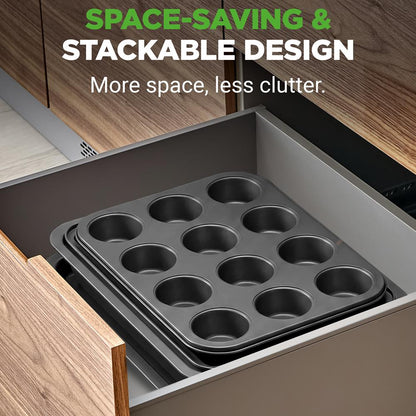 10-Piece Nonstick Bakeware Set - Easy Release Carbon Steel, Gray
