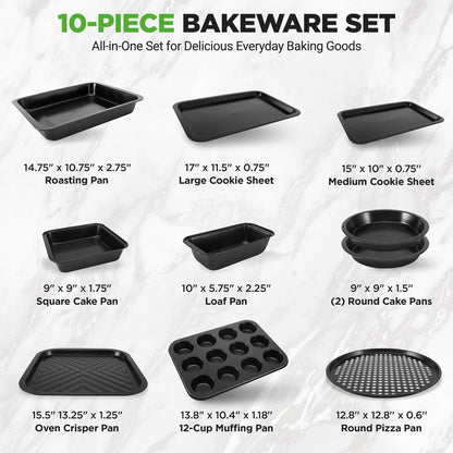 10-Piece Nonstick Bakeware Set - Easy Release Carbon Steel, Gray
