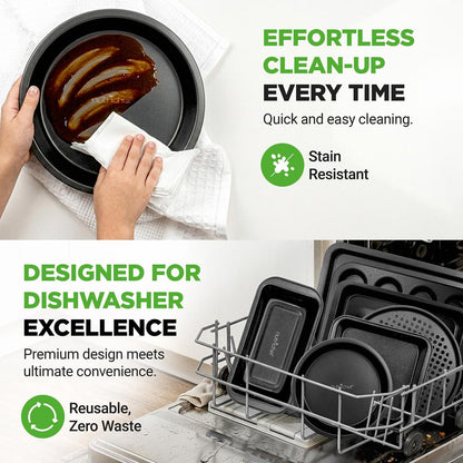 10-Piece Nonstick Bakeware Set - Easy Release Carbon Steel, Gray