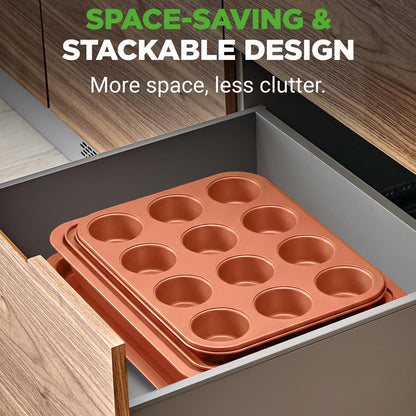 10-Piece Nonstick Bakeware Set, Easy Clean Carbon Steel, Copper