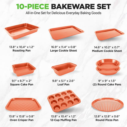 10-Piece Nonstick Bakeware Set, Easy Clean Carbon Steel, Copper