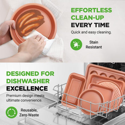 10-Piece Nonstick Bakeware Set, Easy Clean Carbon Steel, Copper