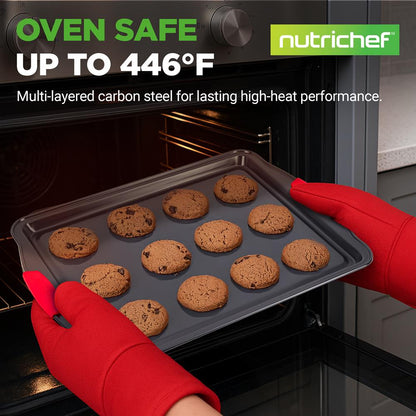 3-Piece Nonstick Cookie Sheets - Even Heat Carbon Steel, Red Handles