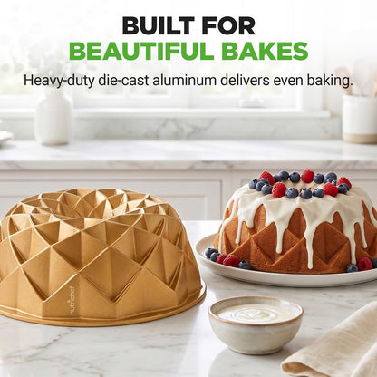 9" Cake Pan - Uniform Baking, Nonstick Thick and Heavy Cast Aluminum, Gold