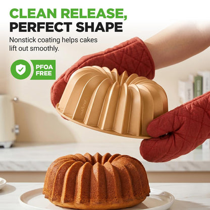 9" Cake Pan - Uniform Baking, Nonstick Cast Aluminum, Gold