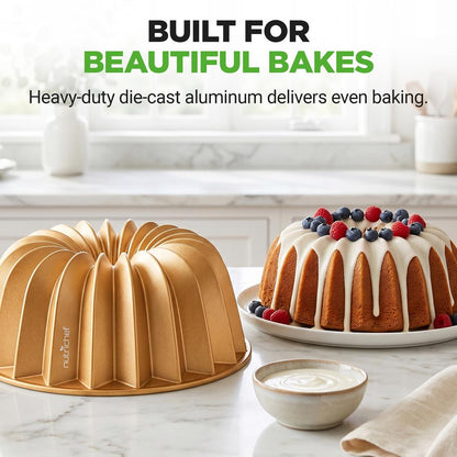 9" Cake Pan - Uniform Baking, Nonstick Cast Aluminum, Gold