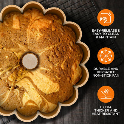 9" Cake Pan, Uniform Browning, Cast Aluminum, Nonstick Coating