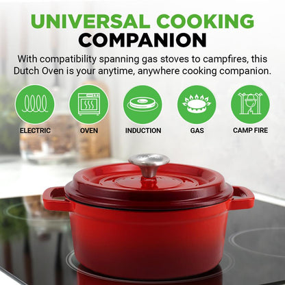 Dutch Oven 5 Qt Even Cooking Porcelain Enamel Cast Iron Red