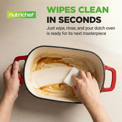 Nutrichef 3.6Qt Enamel-Coated Cast Iron Dutch Oven With Lid And Silicone Gloves Perfect For Baking, Braising, Roasting, Stewing, Slow Cooking, And Frying (Red)