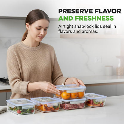 Glass Food Storage Set 10-Piece Leak-Proof Borosilicate Blue Lids