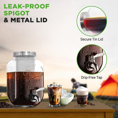 Cold Brew Coffee Maker 1-Gallon Leak-Proof Glass with Steel Spigot