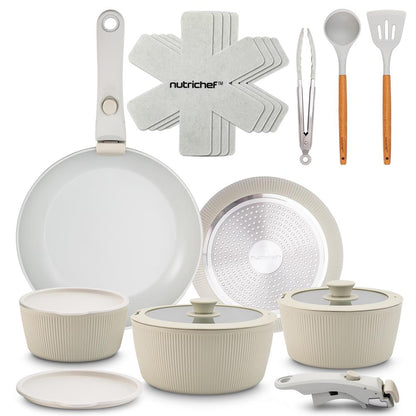 18-Piece Stylish Kitchen Cookware Set - Ceramic Nonstick Pots & Pans With Detachable Handles (Green)