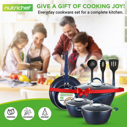 11 Pc Nonstick Cookware Set - Even Heat Ceramic Coating, Blue