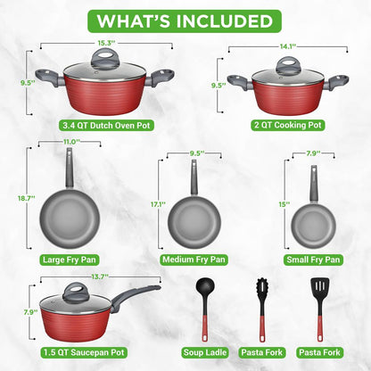 12-Piece Nonstick Cookware Set, Even Heat, Red, PFOA/PFOS-Free