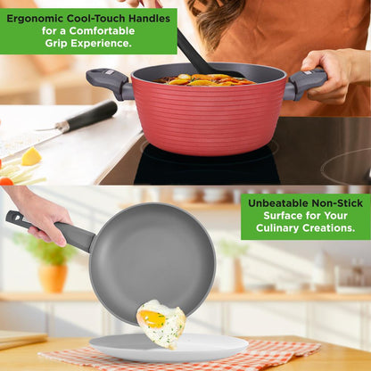 12-Piece Nonstick Cookware Set, Even Heat, Red, PFOA/PFOS-Free