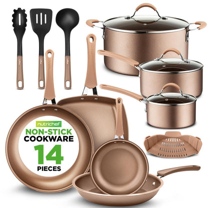 14-Piece Nonstick Cookware Set, Even Heat, Golden