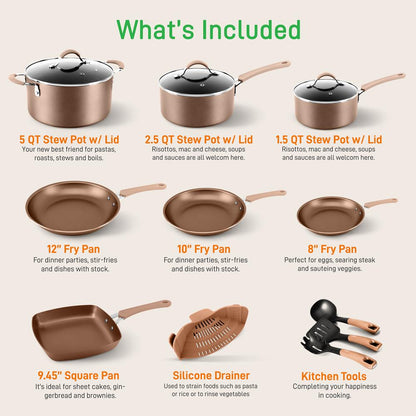 20-Piece Nonstick Cookware Set - Even Heat, PFOA/PFOS-Free, Tempered Glass