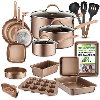 20-Piece Nonstick Cookware Set - Even Heat, PFOA/PFOS-Free, Tempered Glass