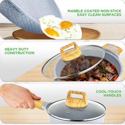 22-Piece Cookware Set, Non-Stick Marble Coating, Moon Grey