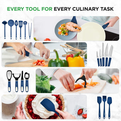 54-Piece Cookware Set, Even Heat Ceramic Non-Stick, Blue Gray