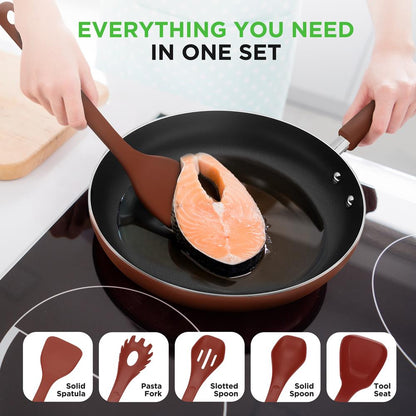 17-Piece Nonstick Cookware Set, Space-Saving Stackable Design, Brown