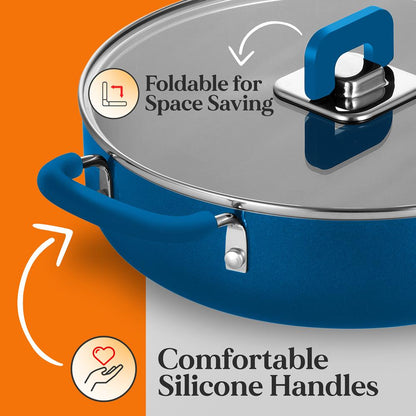 17-Pc Non-Stick Cookware Set, Space-Saving, Induction Base, Blue