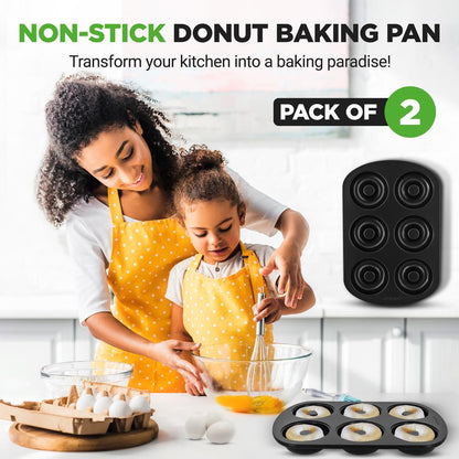 Nonstick Donut Pans 2-Pack, Easy Clean Carbon Steel, Oven Safe 450¬8F