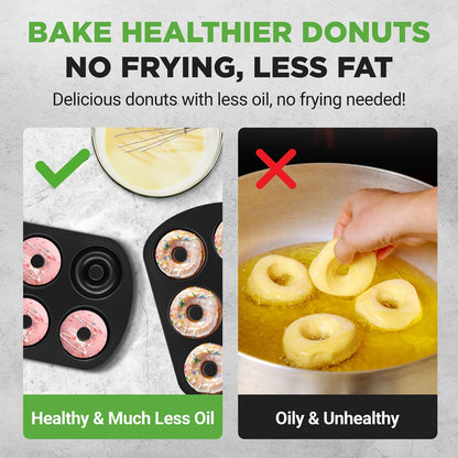 Nonstick Donut Pans 2-Pack, Easy Clean Carbon Steel, Oven Safe 450¬8F