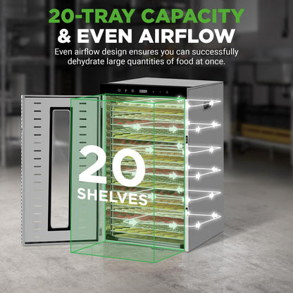 20-Shelf Food Dehydrator, Digital Timer, Stainless Steel, Easy Monitoring