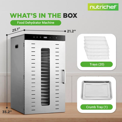 20-Shelf Food Dehydrator, Digital Timer, Stainless Steel, Easy Monitoring